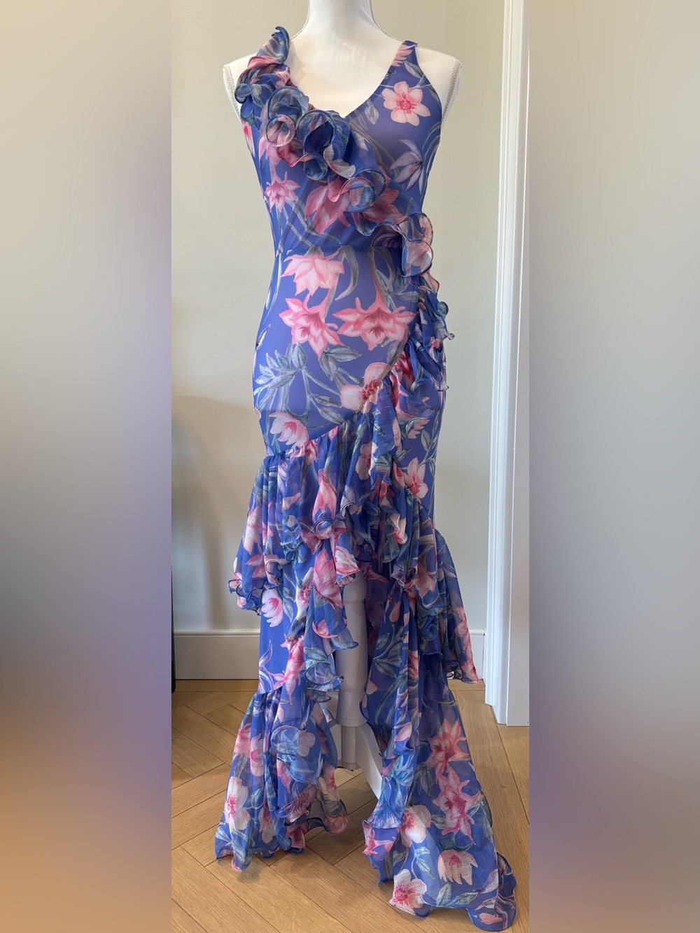 PatBO Floral Ruffled V-Neck Maxi Dress, Size 2, Wedding Garden Party Resortwear